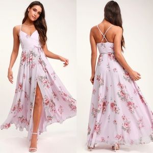 Lulus | Elegantly Inclined Lavender Floral Print Wrap Maxi Dress